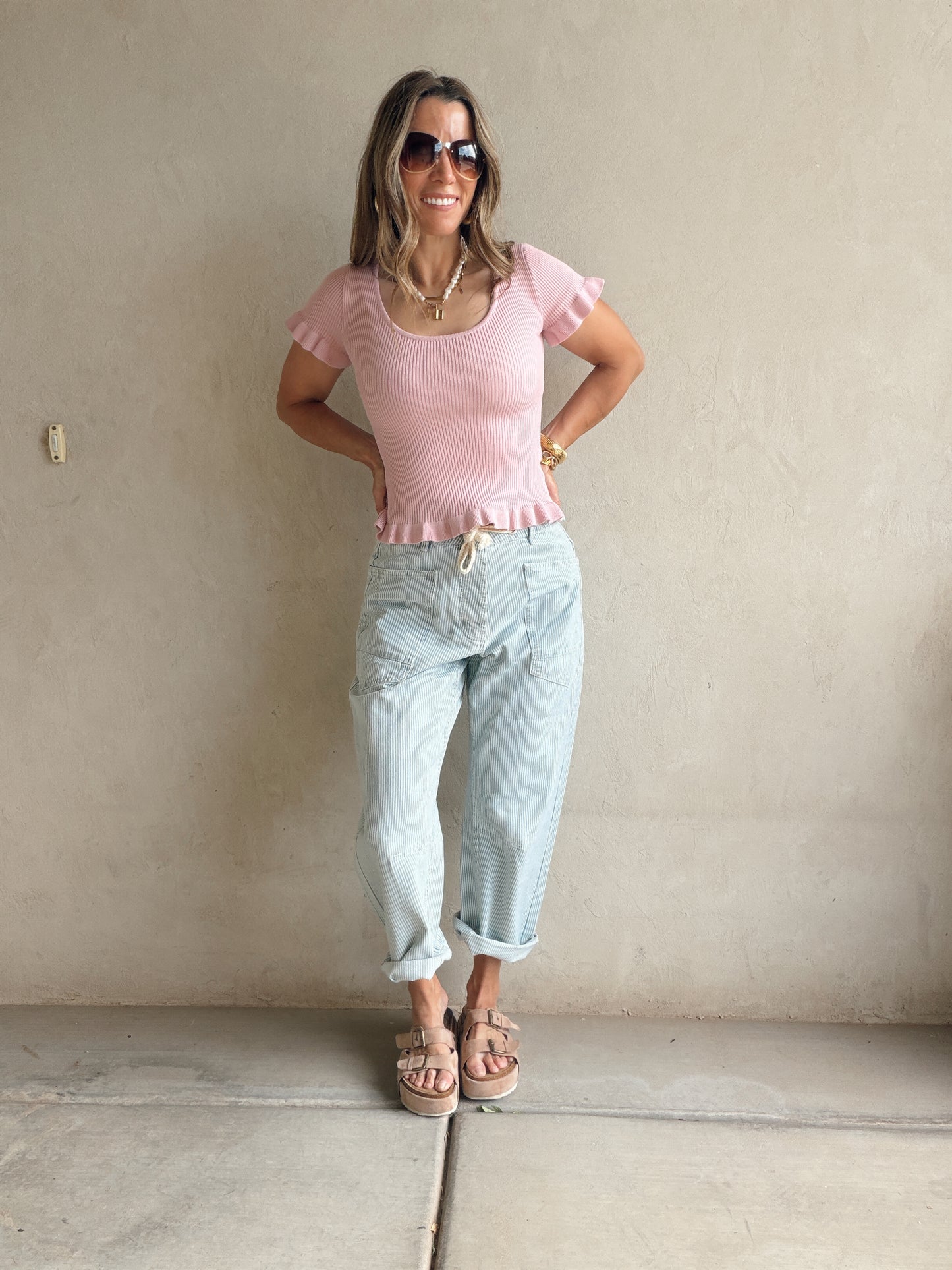 Rilee Ribbed Scoop Neck Top in Mauve