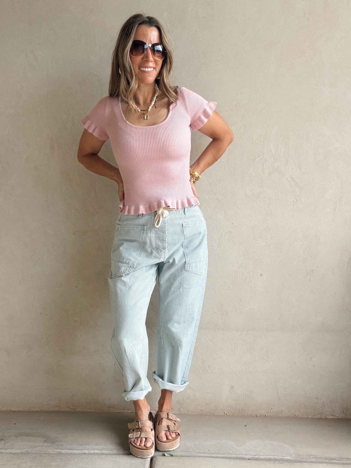 Rilee Ribbed Scoop Neck Top in Mauve