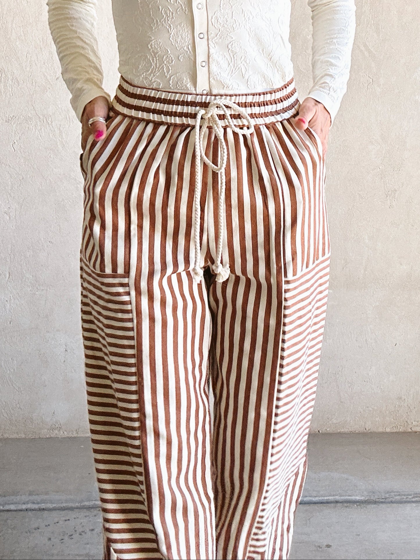 Ella Parachute Striped Pants in Pecan & Ivory