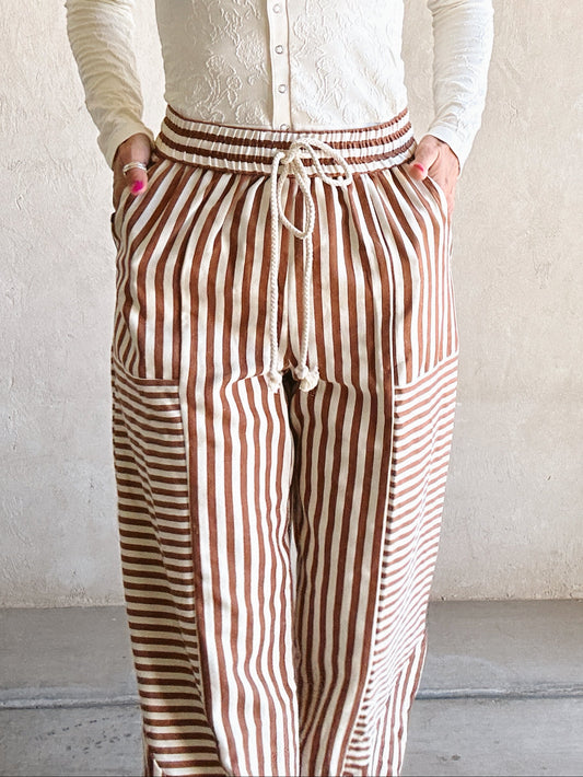 Ella Parachute Striped Pants in Pecan & Ivory
