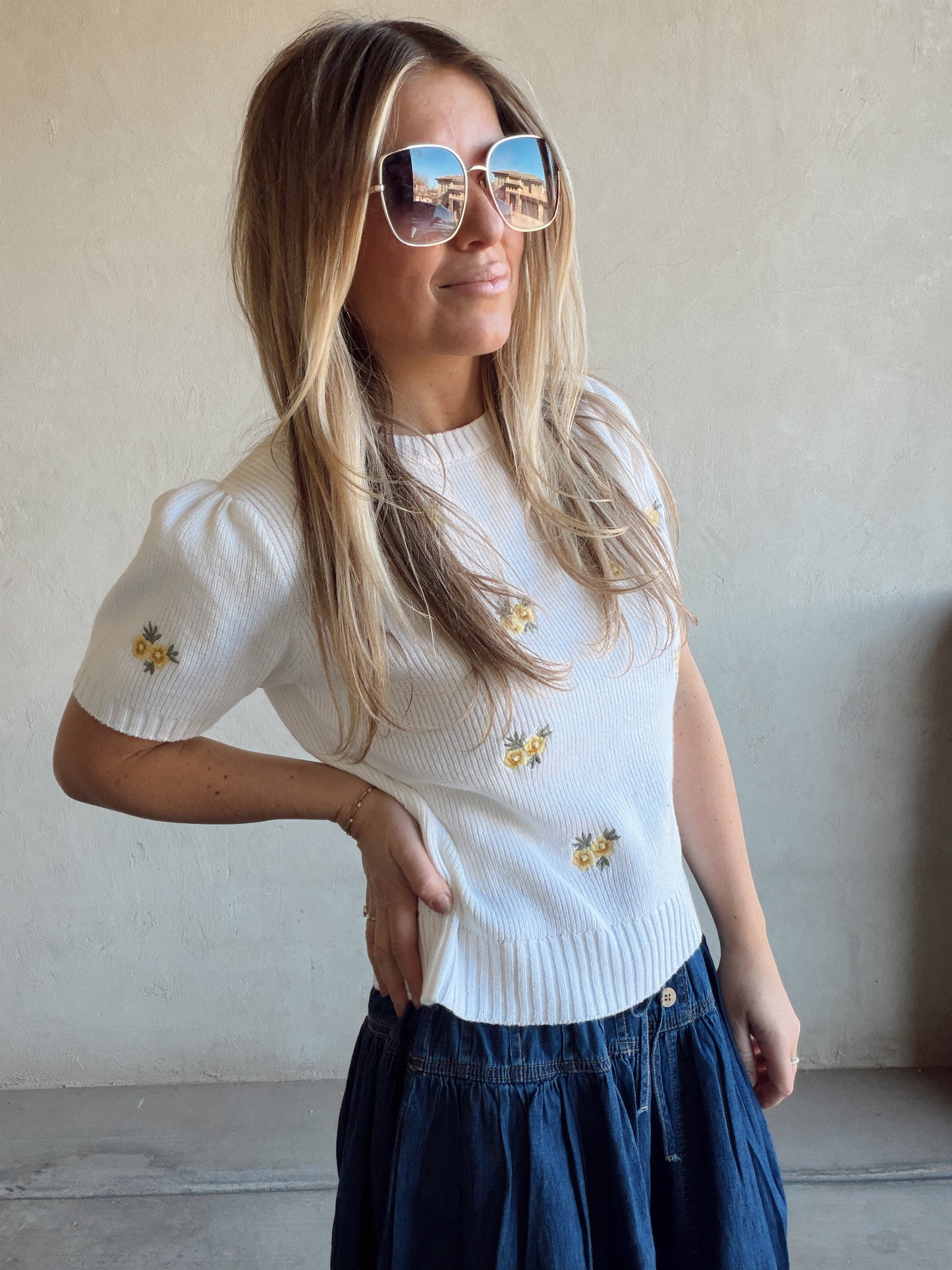 Milla Embroidered Top in Ivory