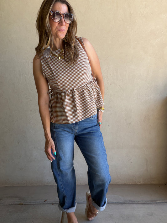 Marilyn Top in Brown Gingham