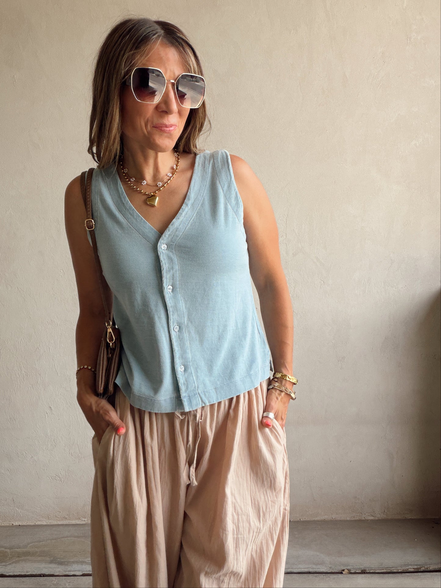 Arrow V-Neck Tank in Blue