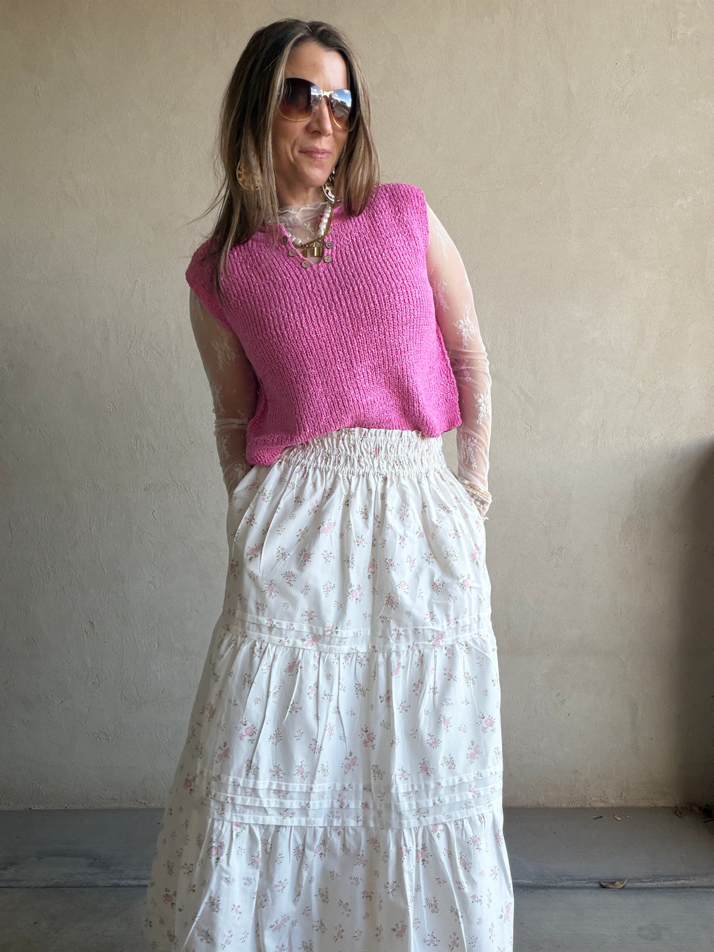 Kynlee Skirt in White & Pink & Green Floral