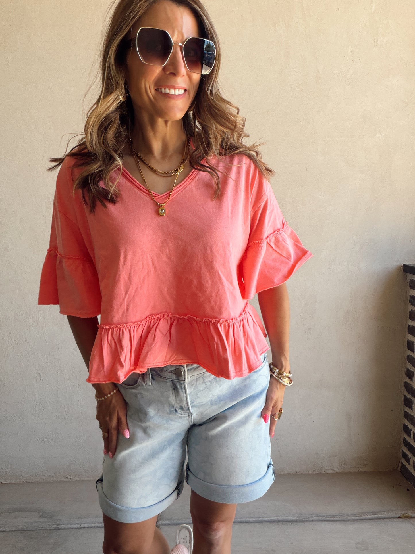 Natalia Flowy Top in Coral
