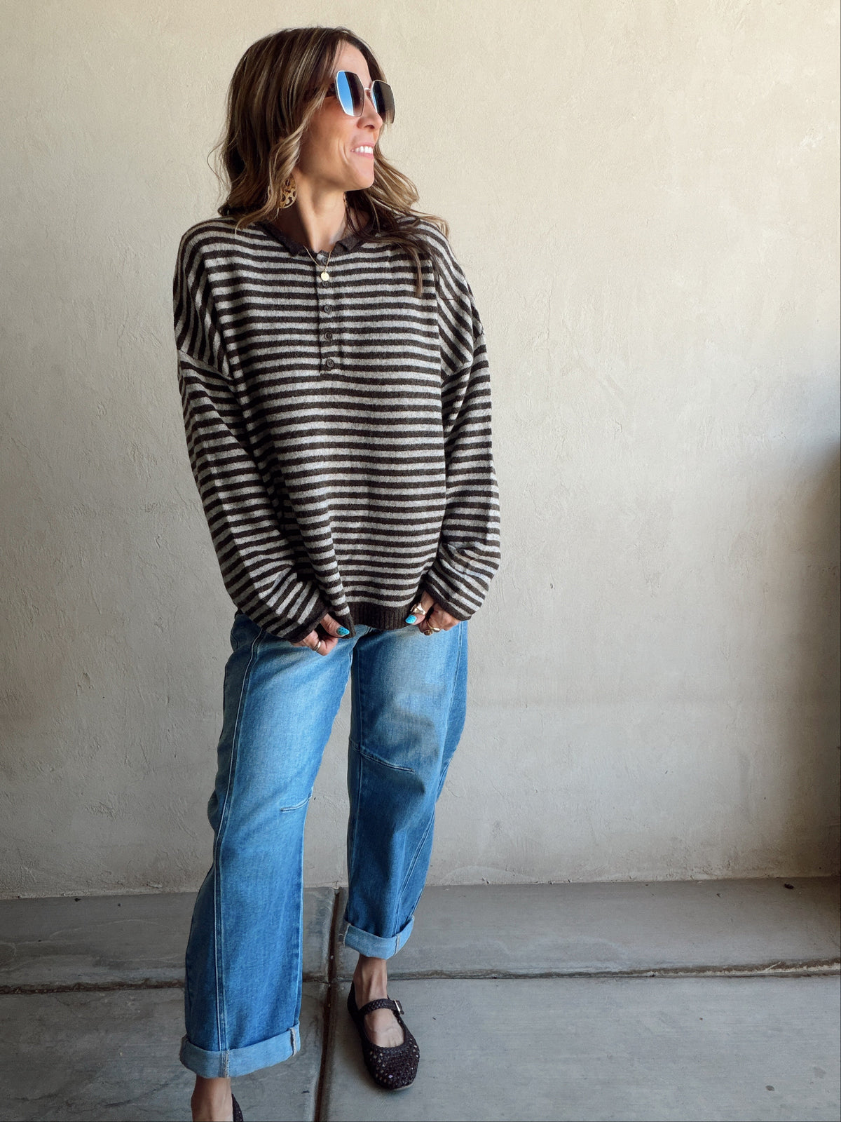Hanna Henley Sweater in Chocolate Brown