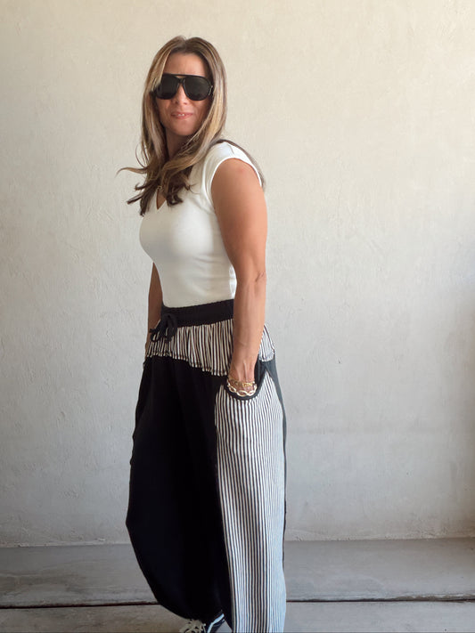 Barrel Pants in Charcoal & Stripes