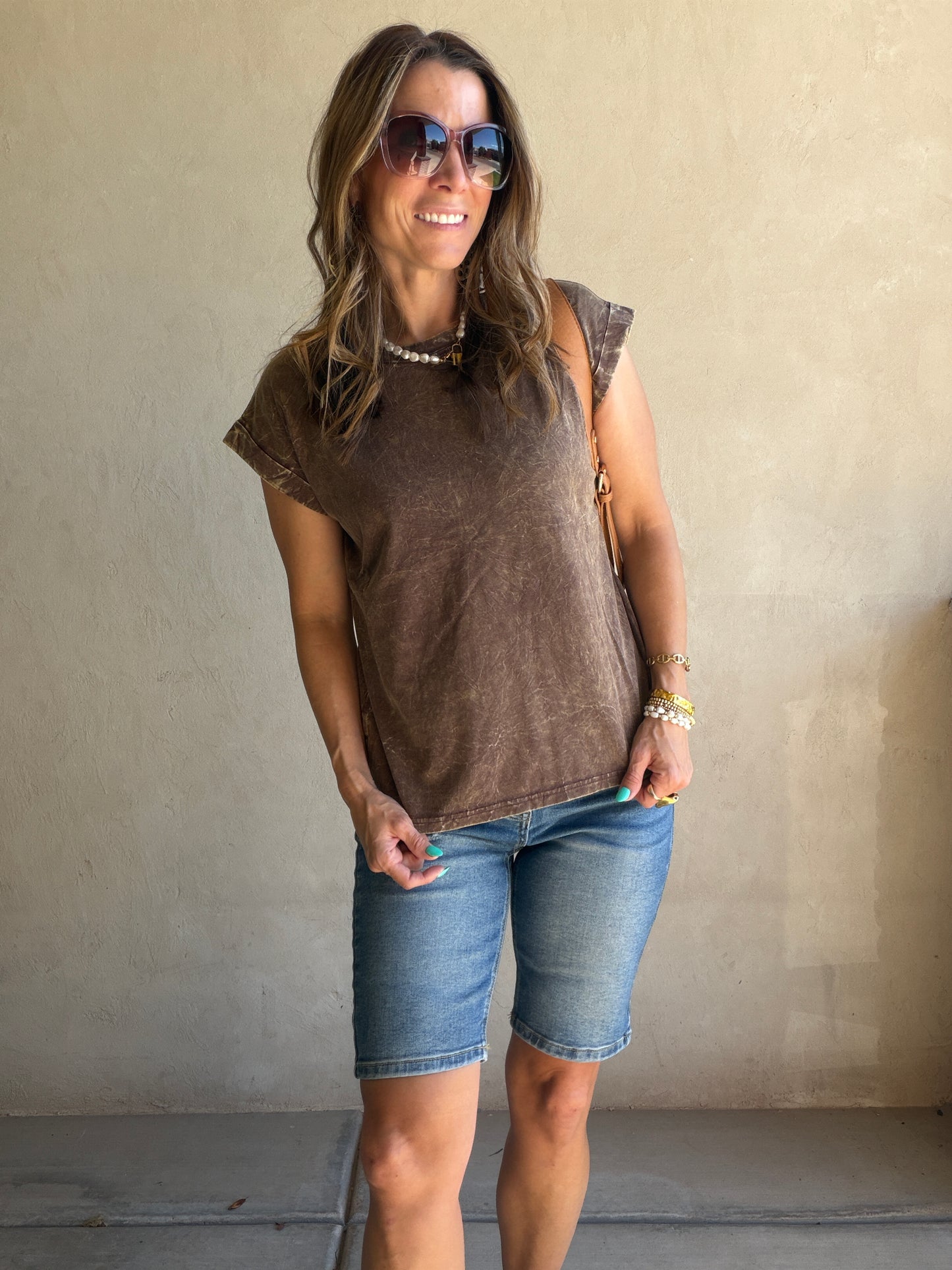 Amber Mineral Washed Top in Mocha