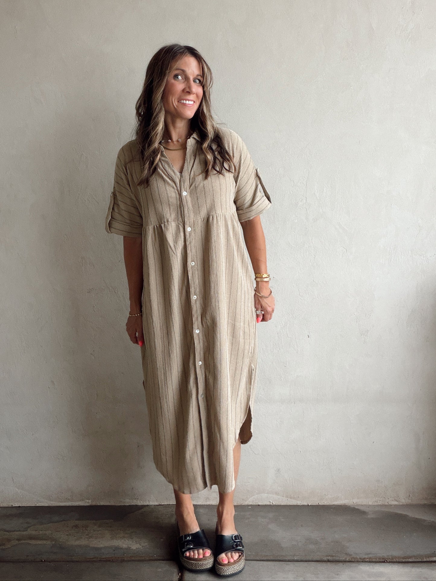 Tia Dress in Tan & Black