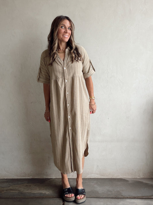 Tia Dress in Tan & Black