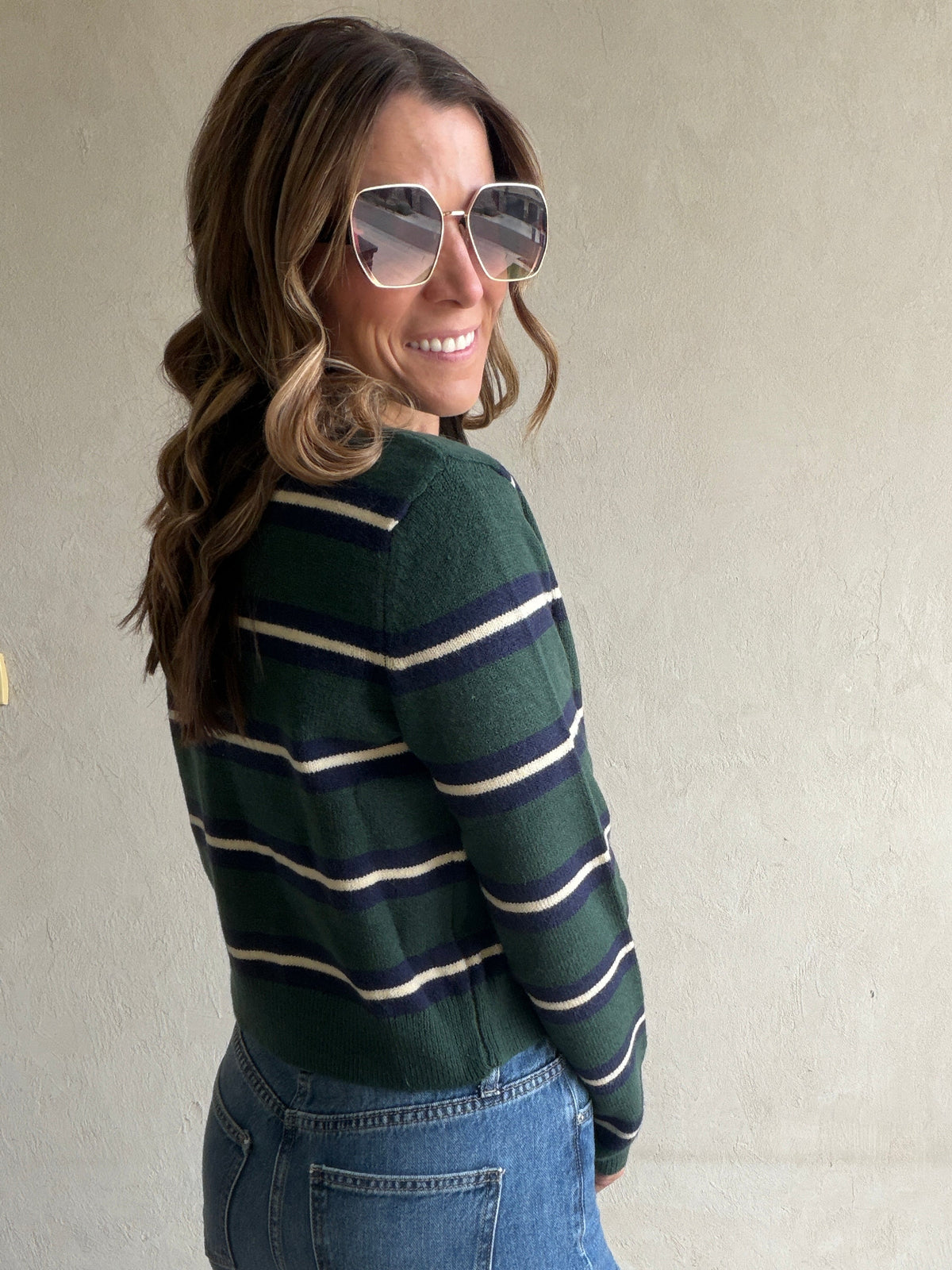 Kimberly Striped Sweater in Hunter Green