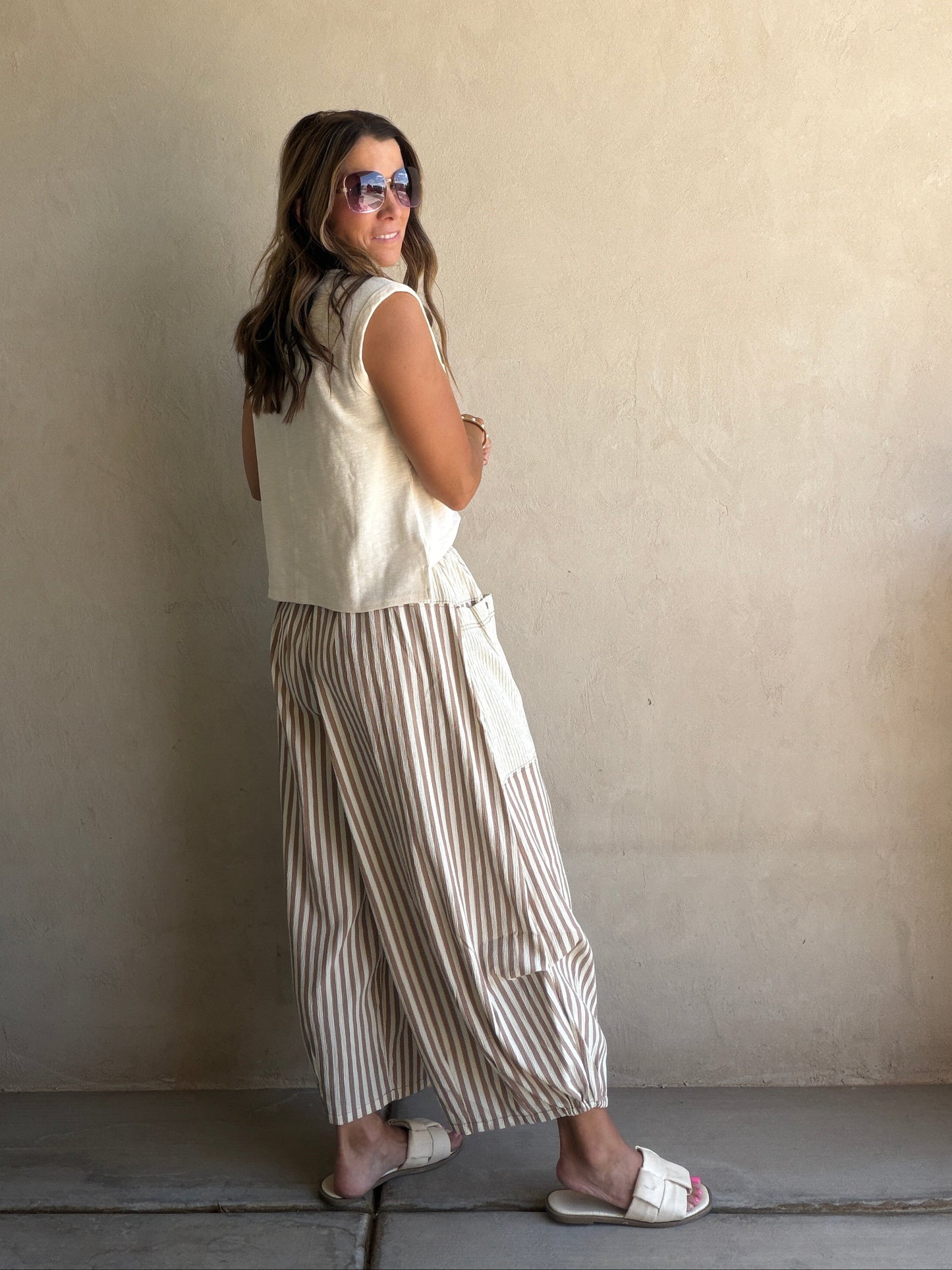 Charley Striped Parachute Pants in Mocha & Cream