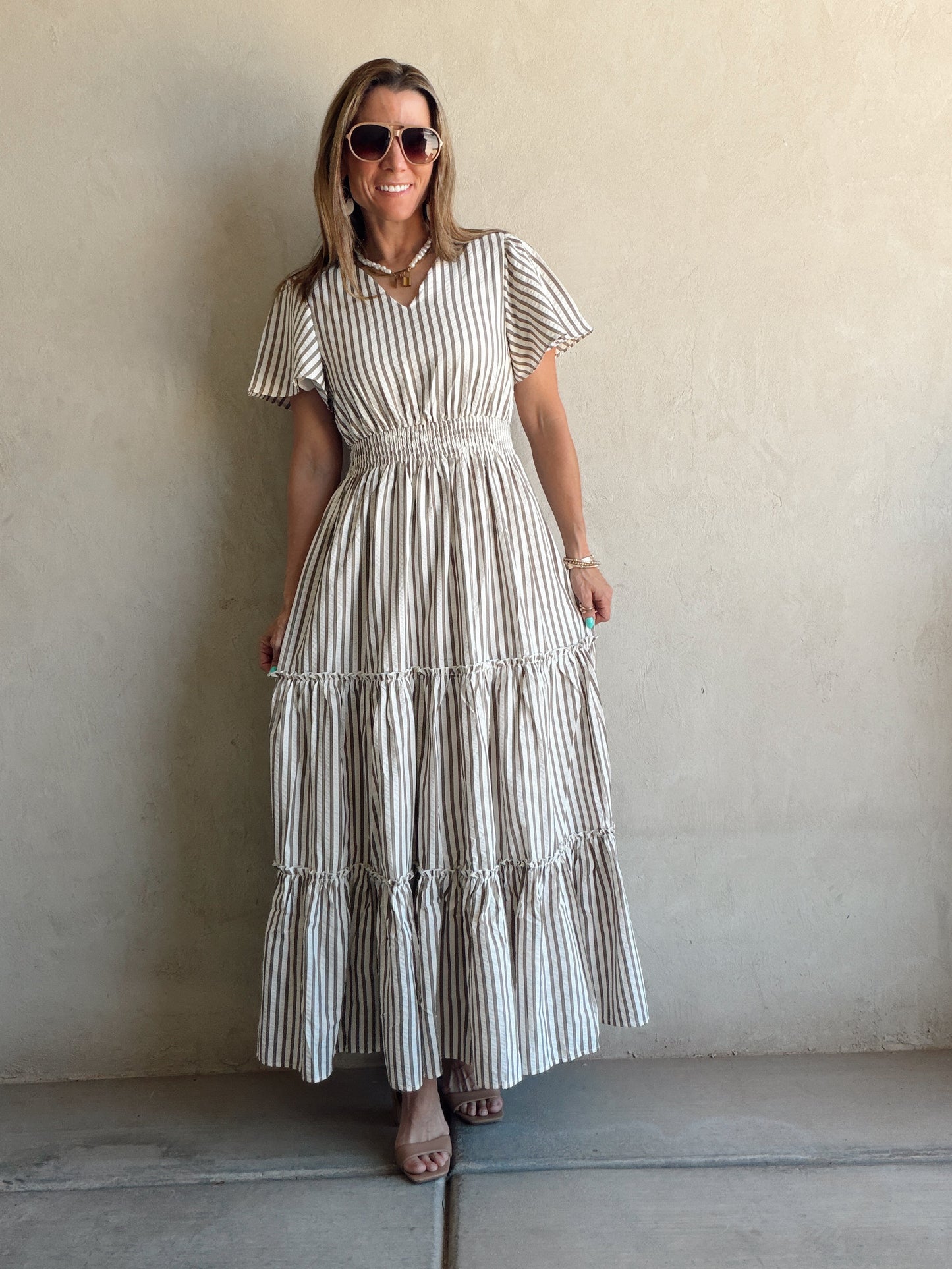 Eden Dress in Cream & Mocha