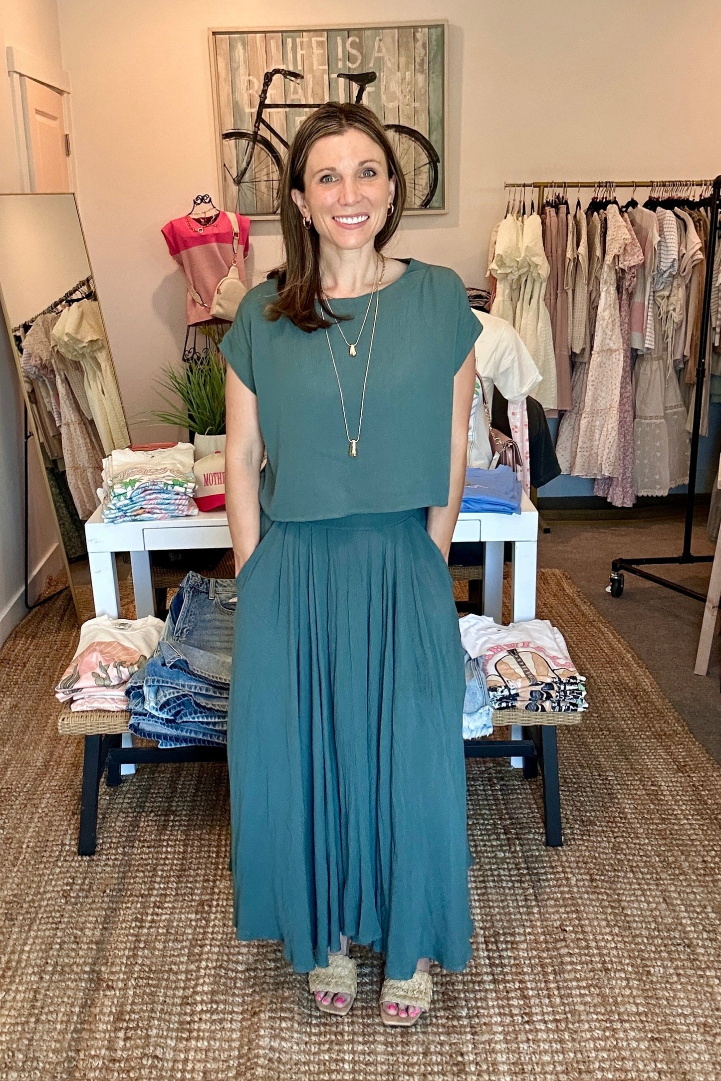 Gauze Crop and Skirt Set in Ash Jade
