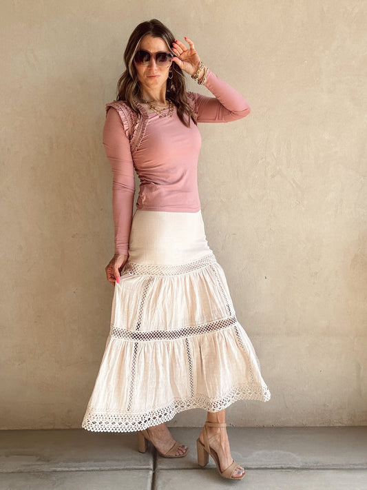 Harper Midi Crochet Skirt in Light Blush