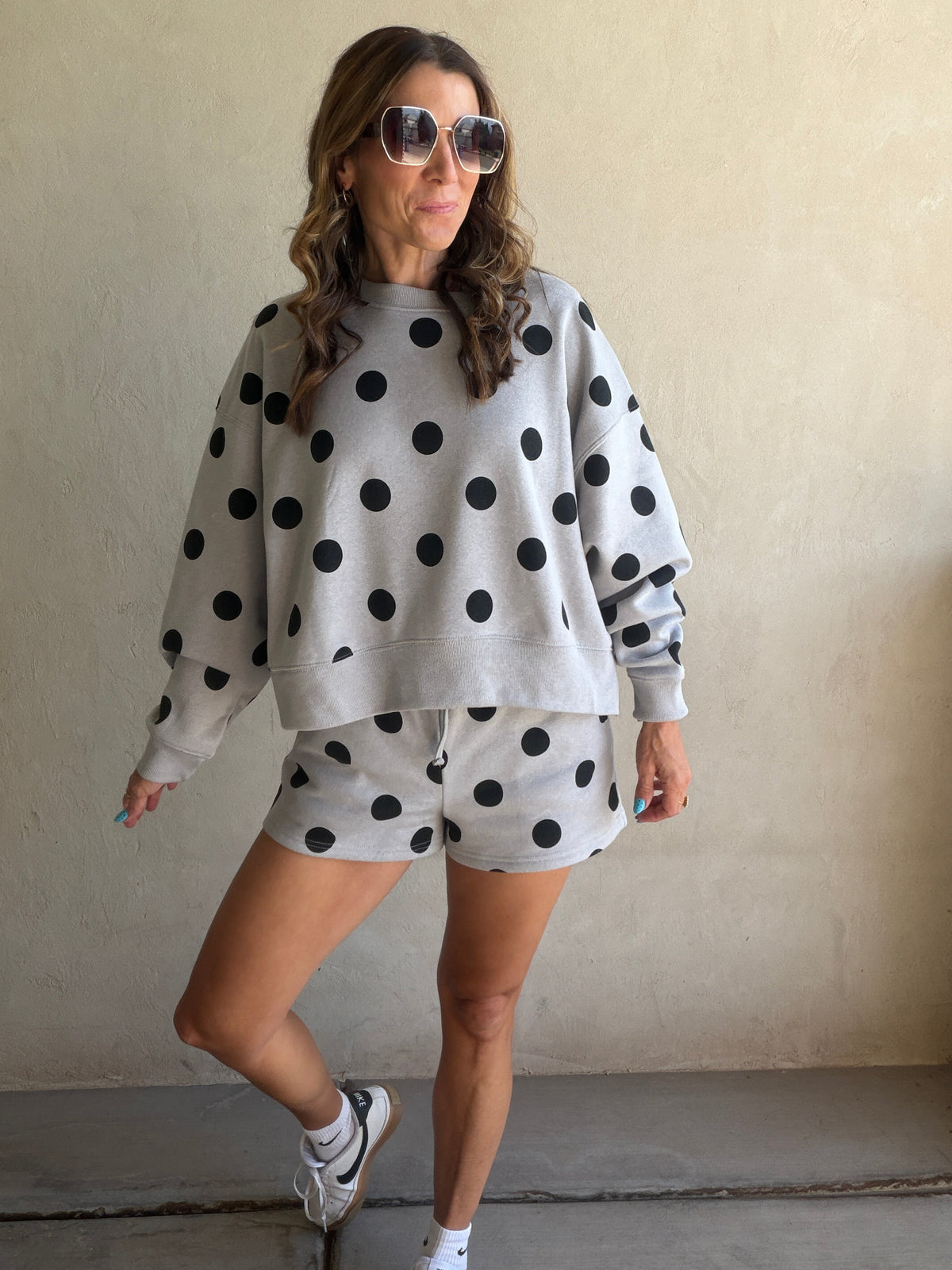 Aubree Set in Gray with Black Polka Dots