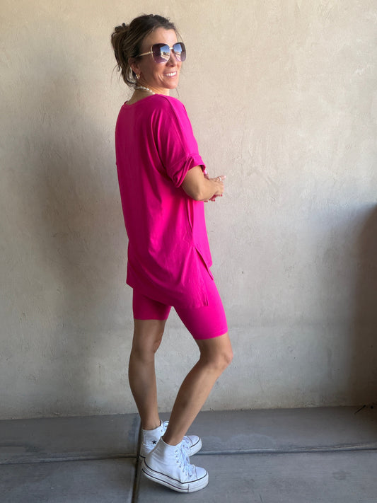 Jillian Heavenly Biker Set in Hot Pink