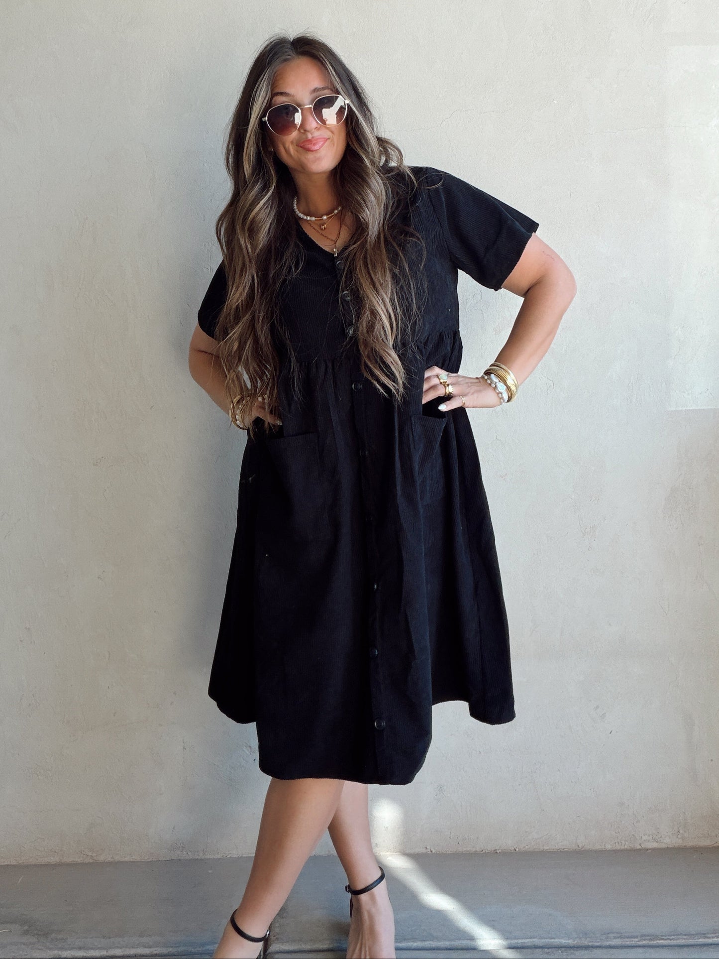 McKayla Corduroy Dress in Black