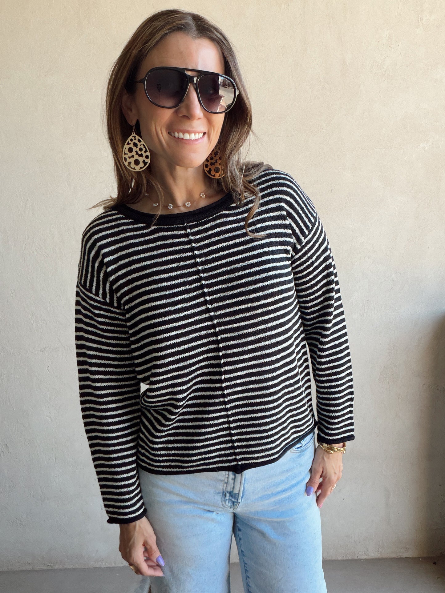 Maddie Stripe Sweater in Black & Ivory