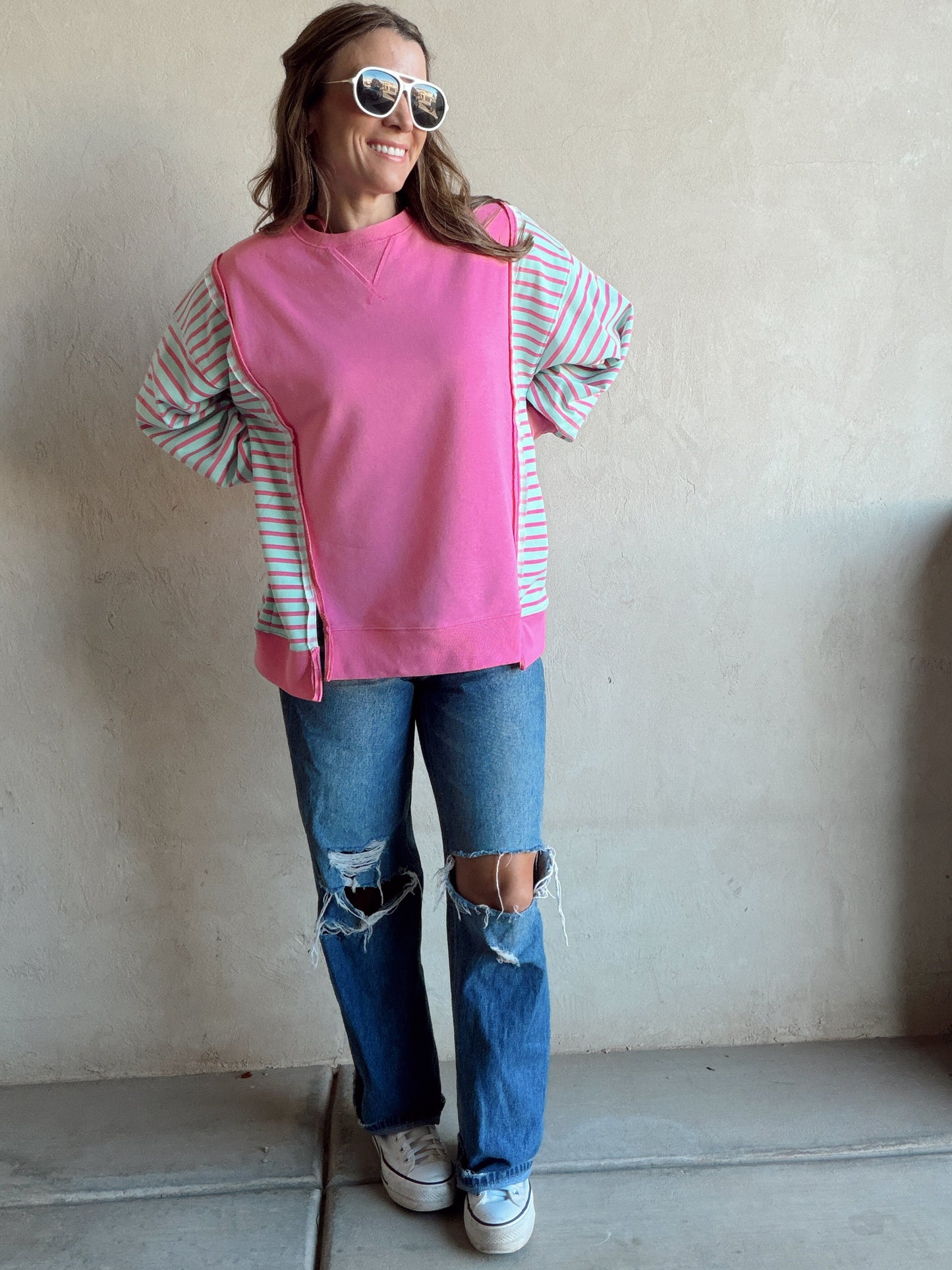 Perry Striped Top in Pink & Turqouise