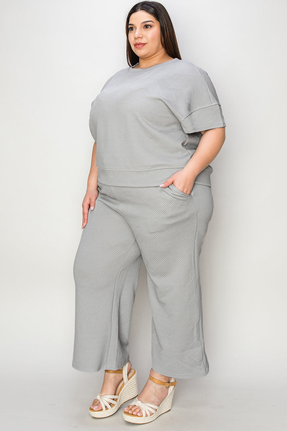 Double Take Textured Short Sleeve Top and Pants Set in 4 Colors (Takes 7-10 days for delivery)