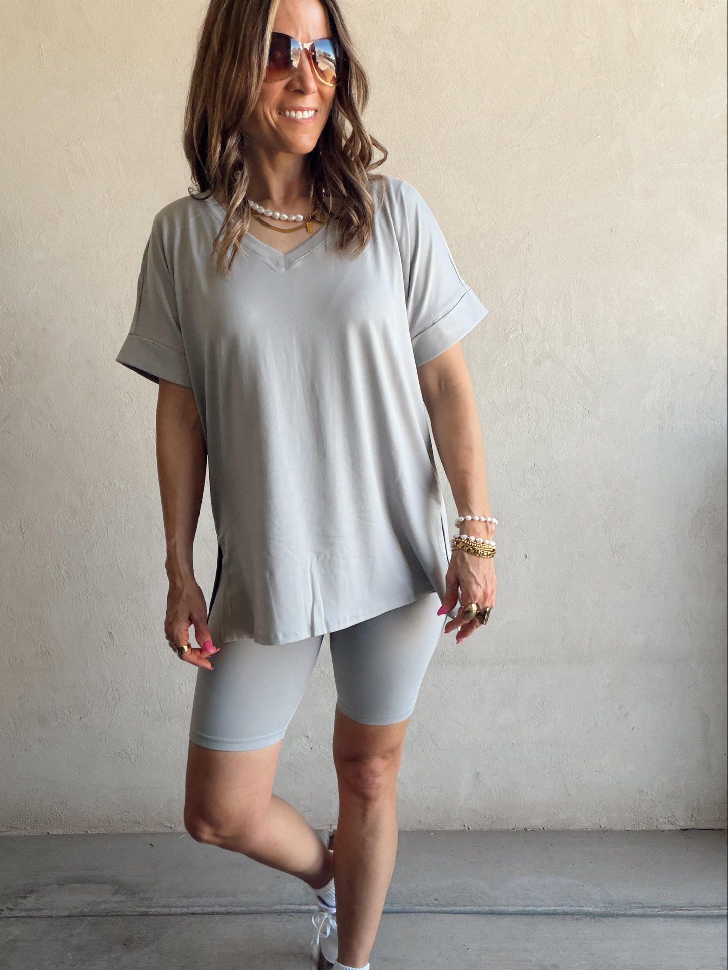 Jillian Heavenly Biker Set in Light Gray