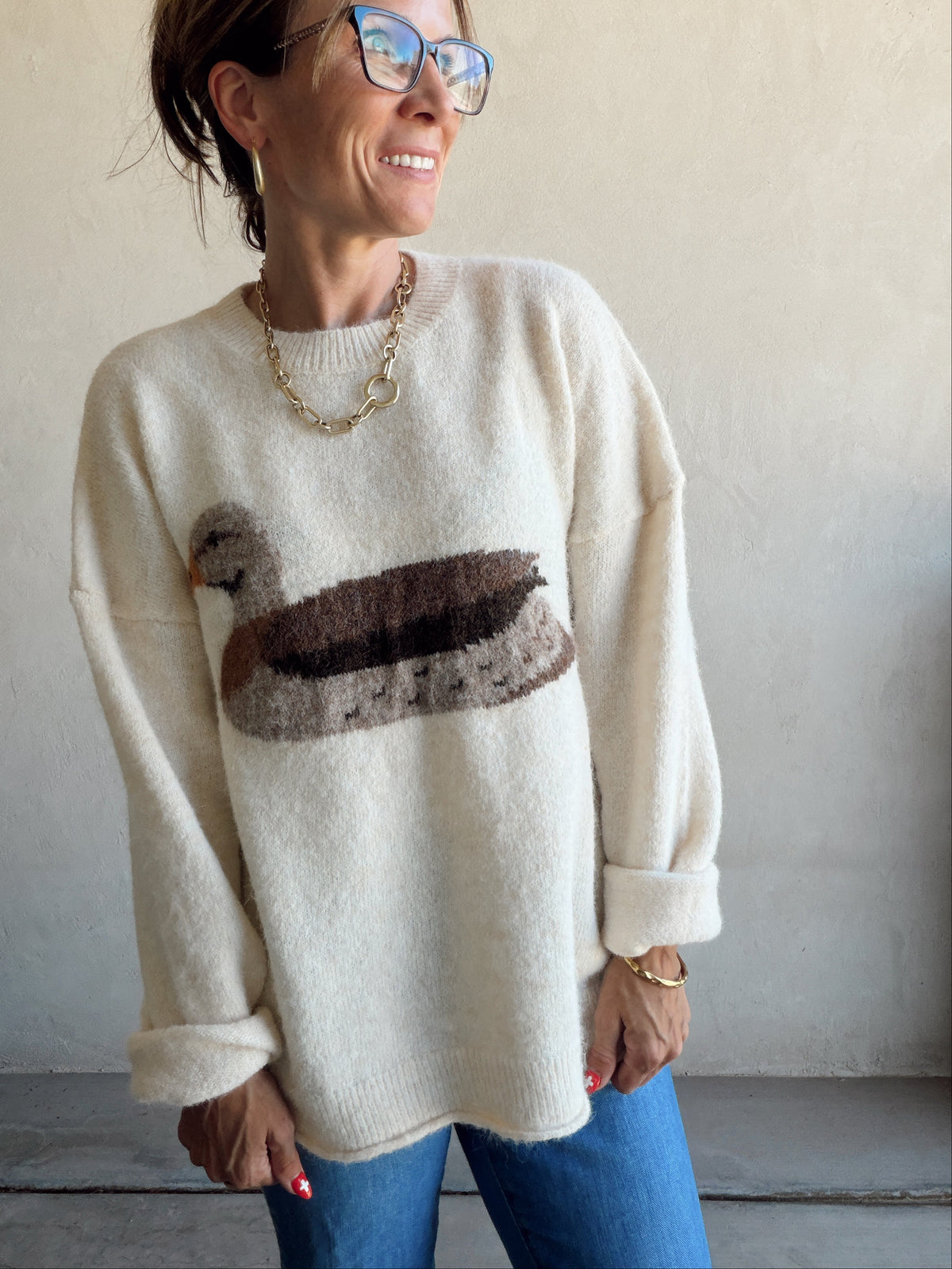 Mallory Mallard Duck Sweater in Cream