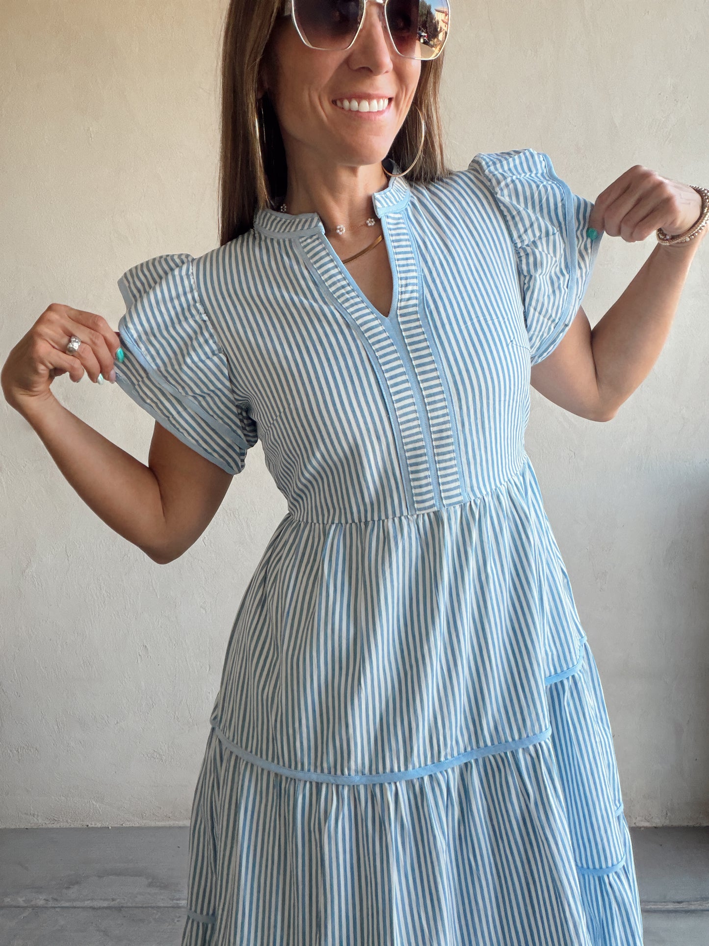Cecilia Striped Dress in Blue & White