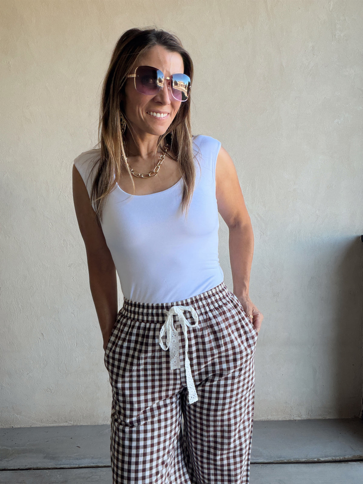 Ginger Gingham Pants in Brown & Ivory