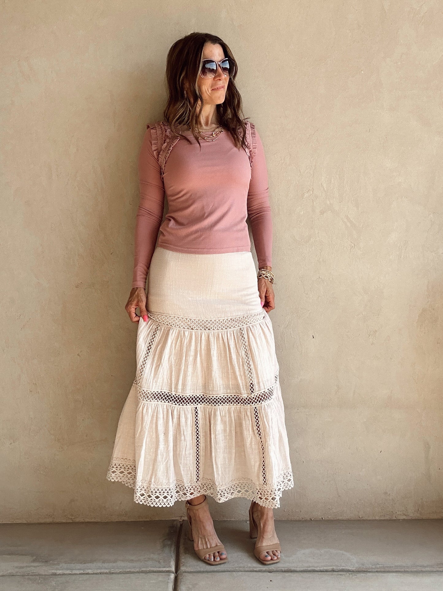 Harper Midi Crochet Skirt in Light Blush