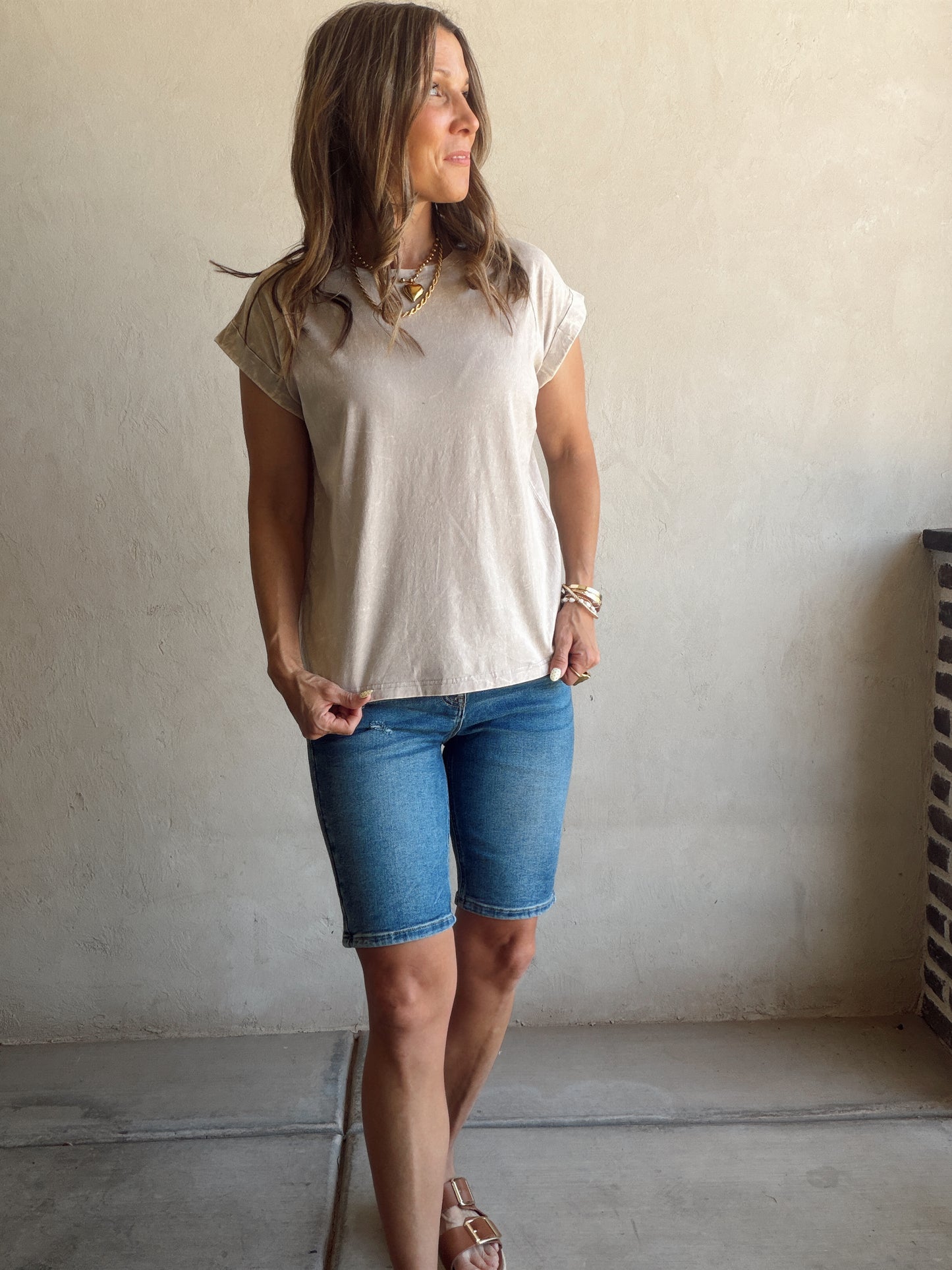 Amber Mineral Washed Top in Tan