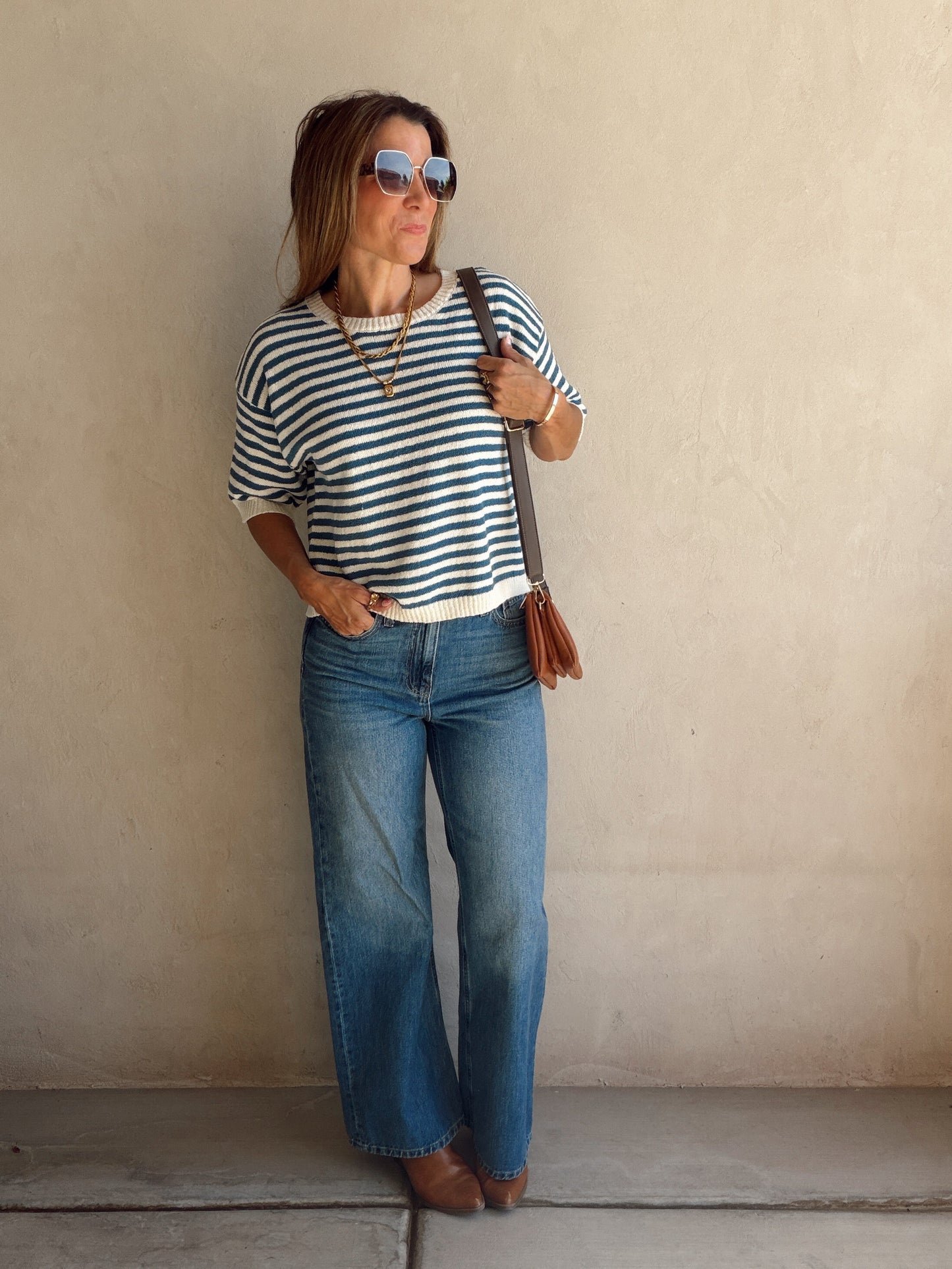 Emerald Striped Top in Blue & Ivory