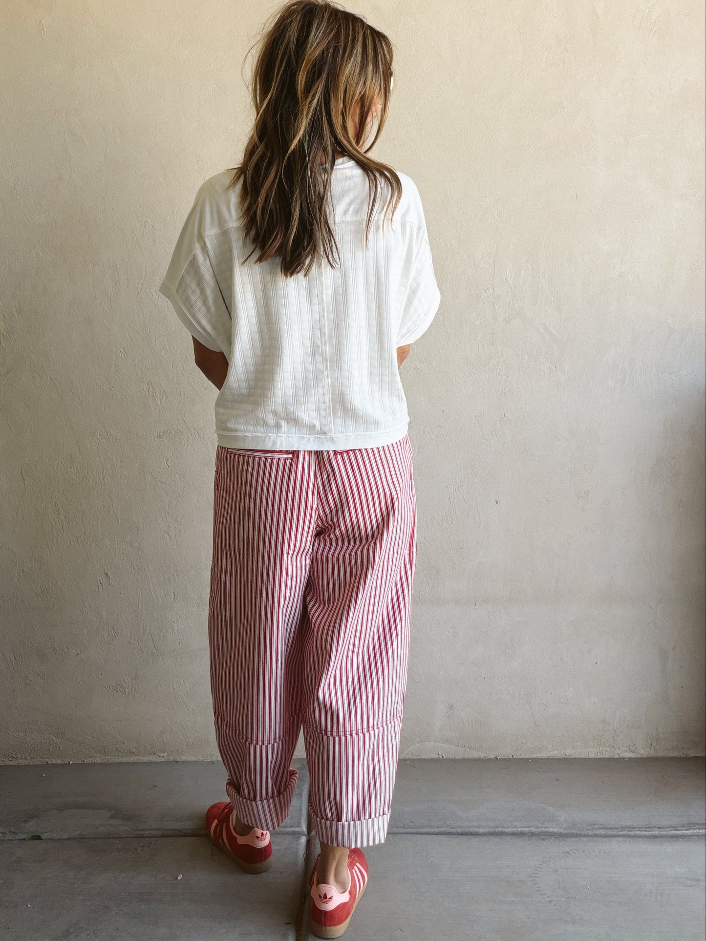 Striped Barrel Pant in Red