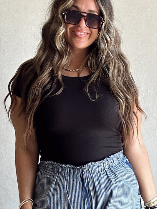 Sonny Ribbed Top in Black