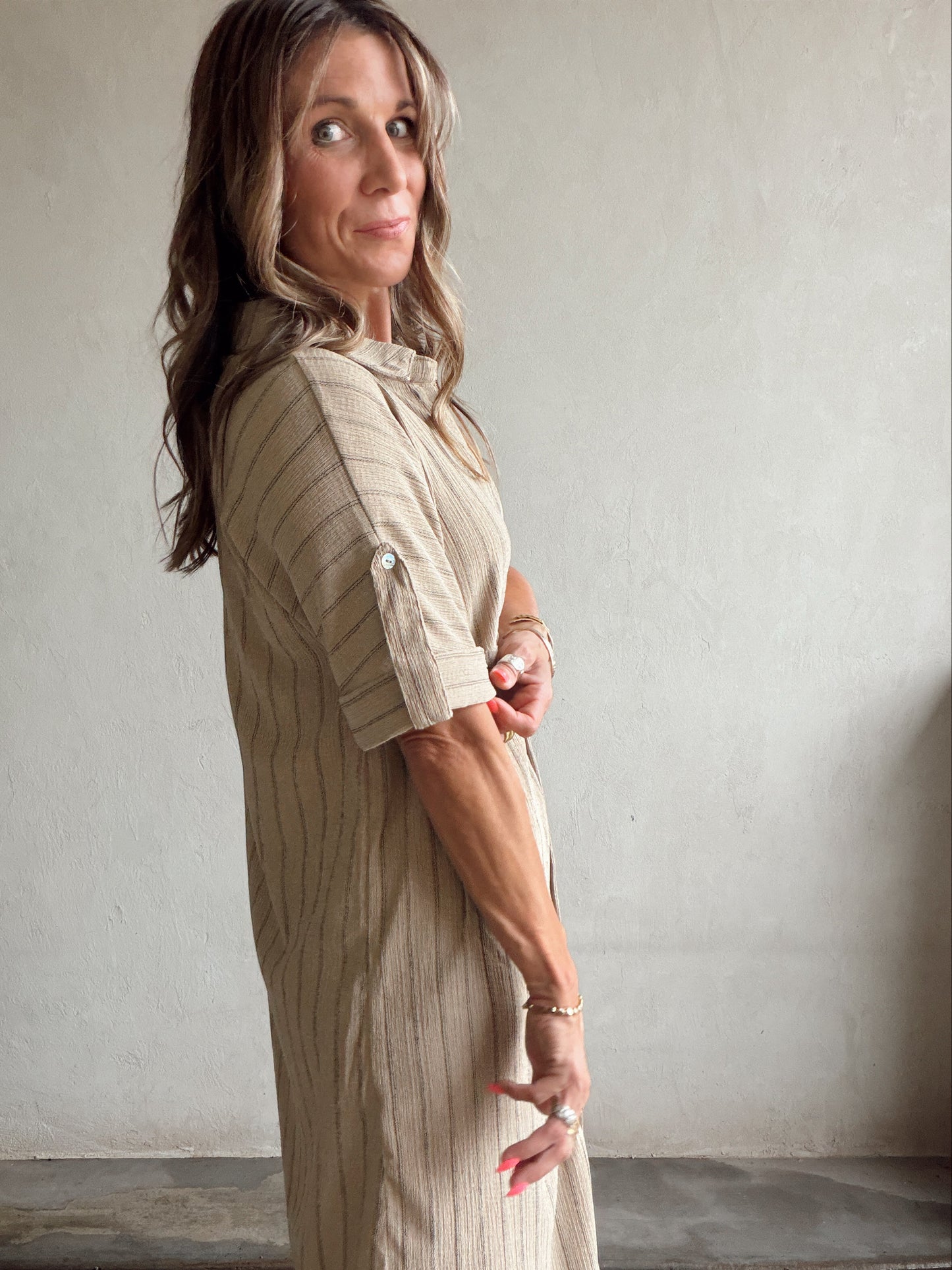 Tia Dress in Tan & Black