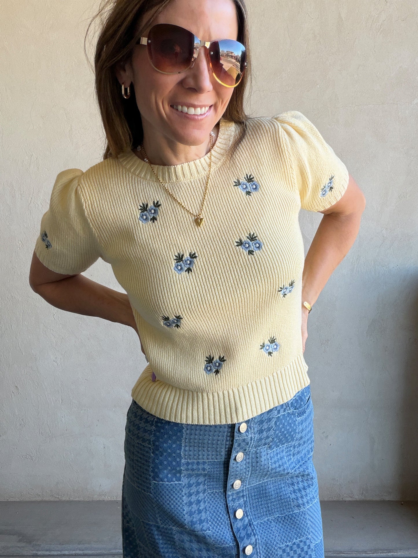 Milla Embroidered Top in Butter Yellow