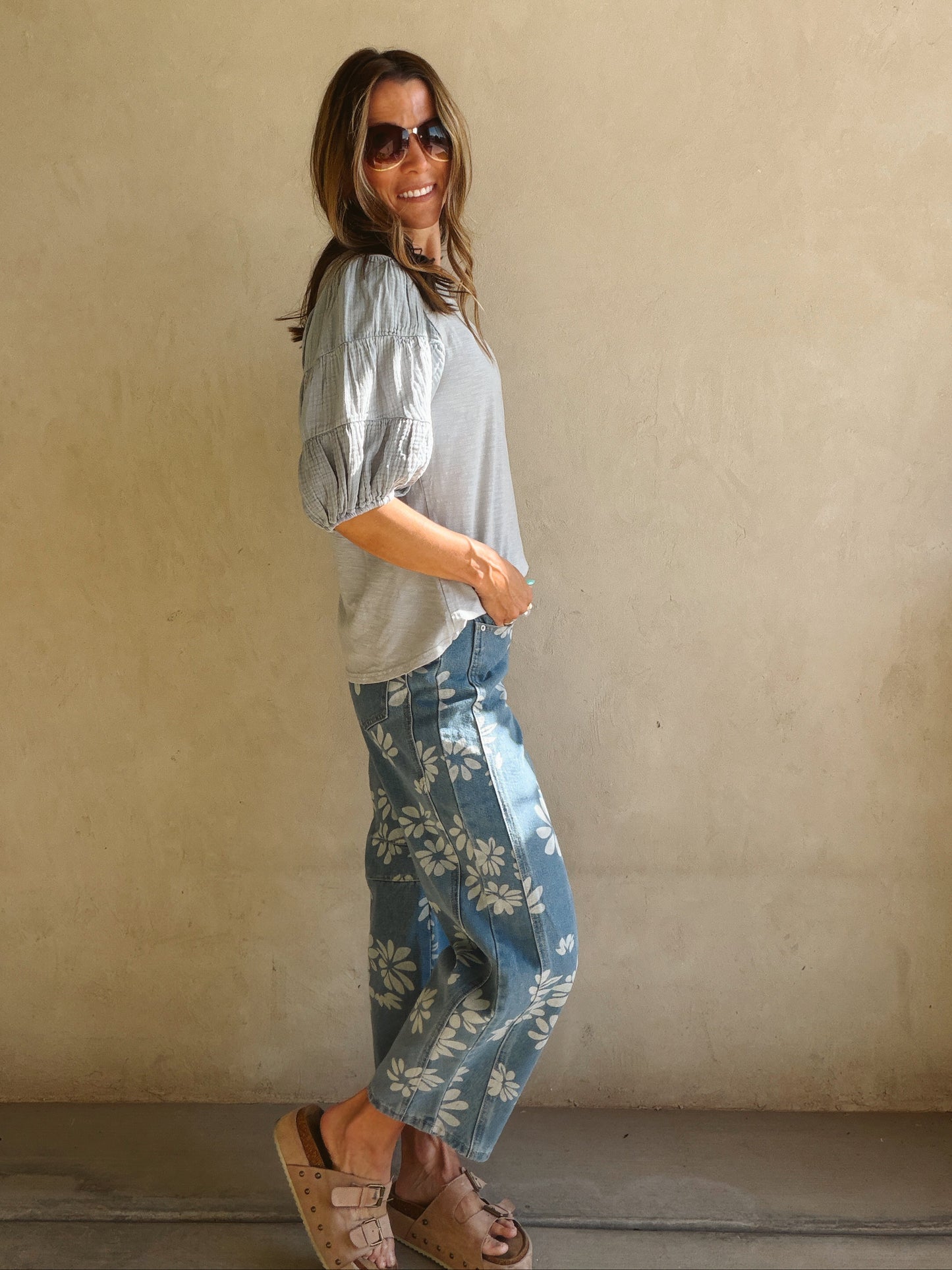Jenny Gauze Sleeve Top in Mineral Wash Blue