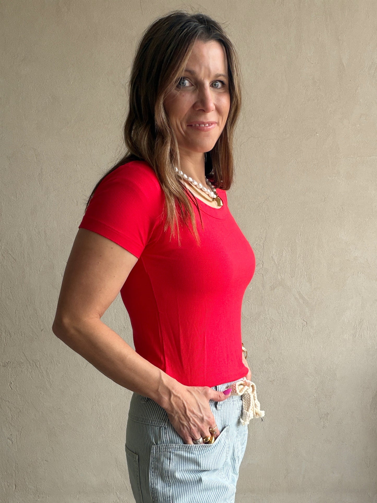 Sonny Ribbed Top in Red