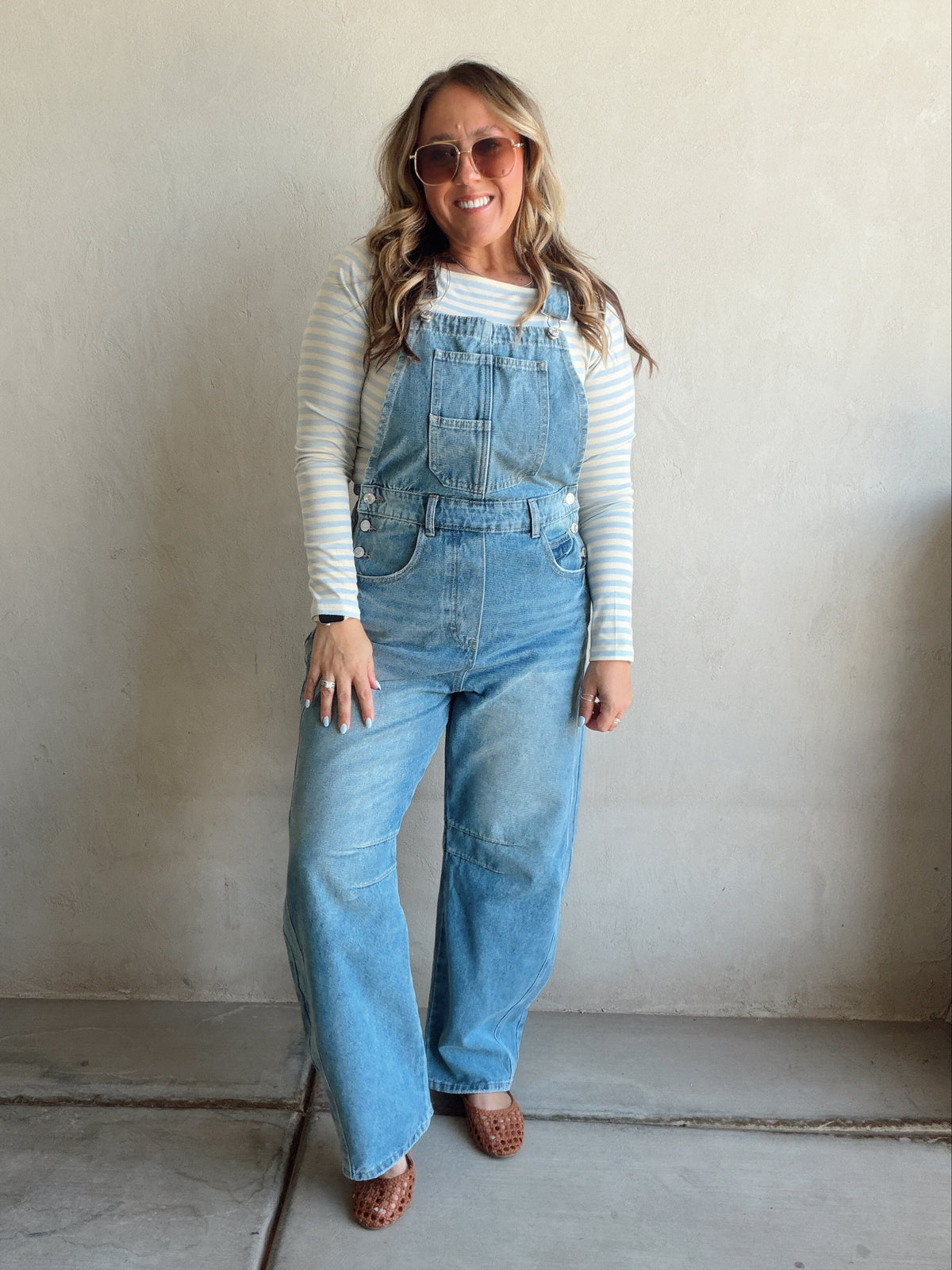 Annalee Denim Barrel Overalls in Medium Wash