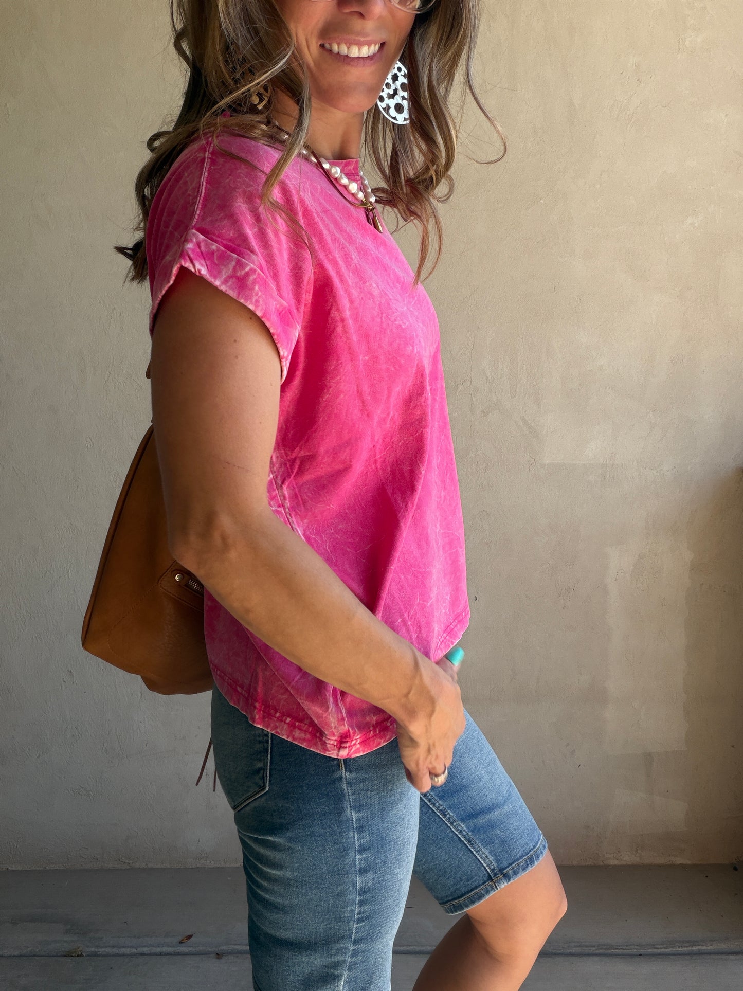 Amber Mineral Washed Top in Pink