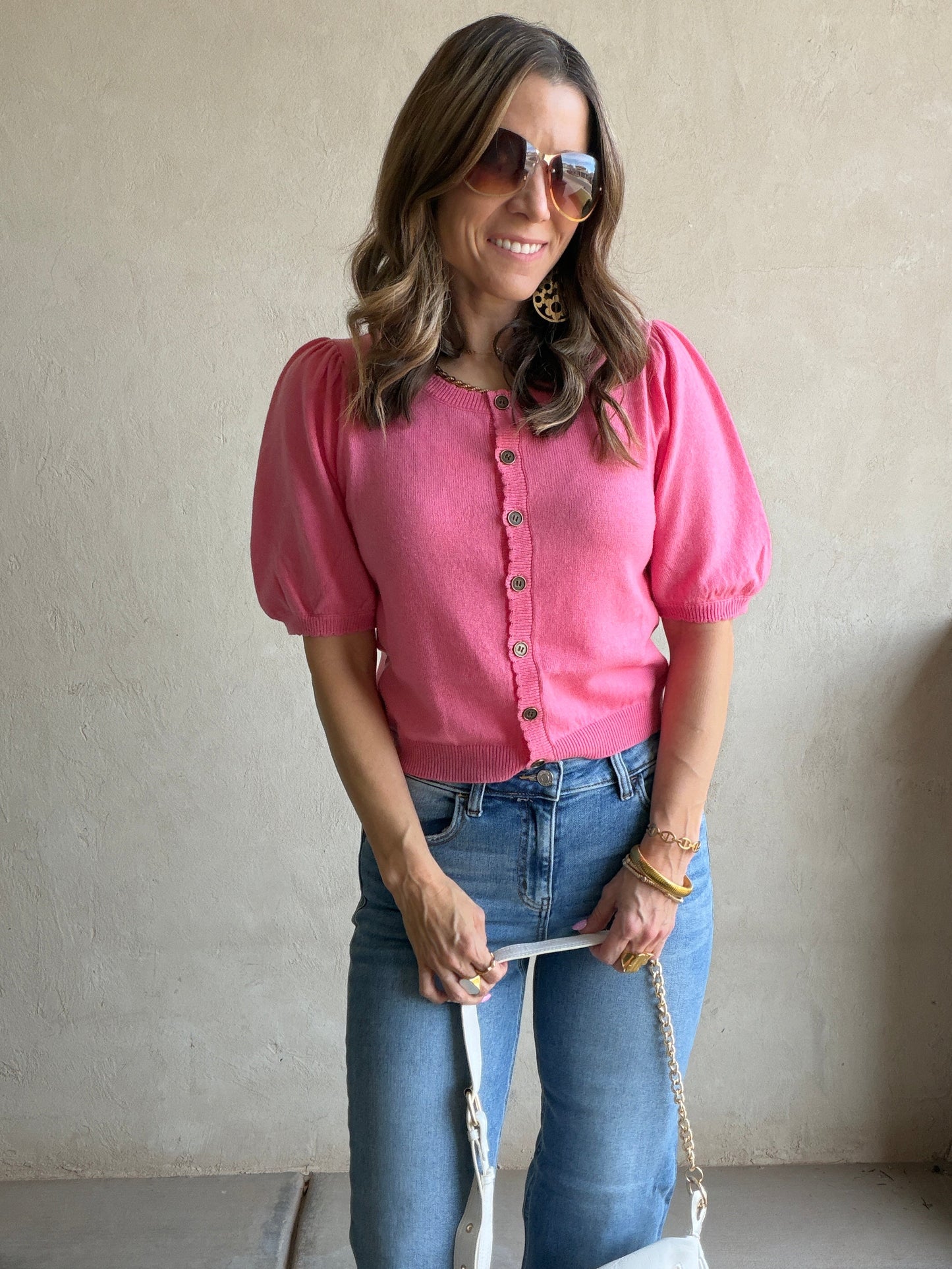 Emmie Button Down Sweater in Pink