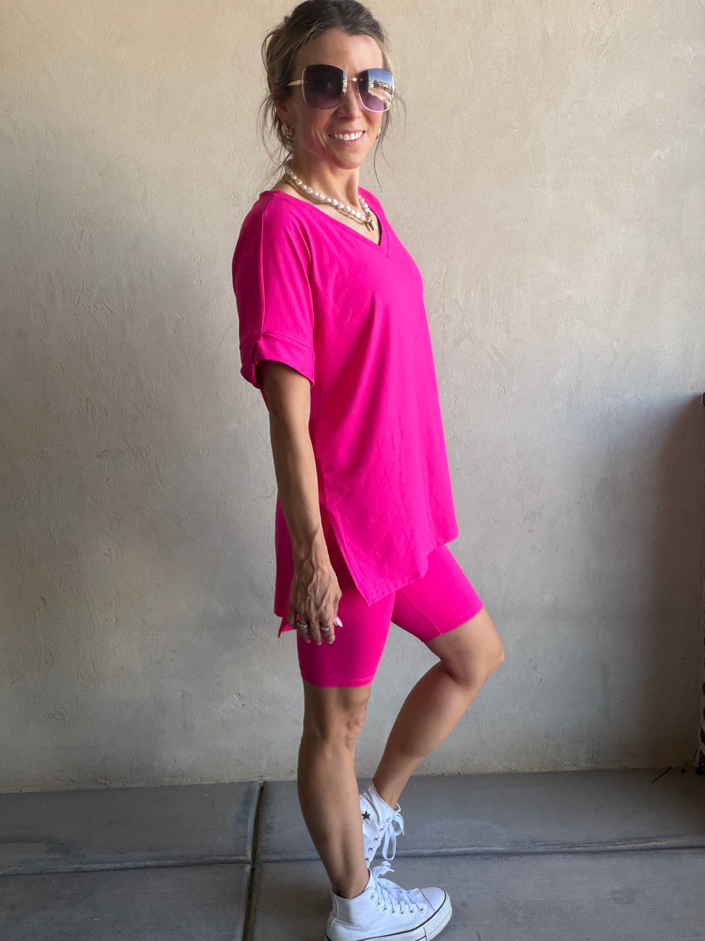Jillian Heavenly Biker Set in Hot Pink