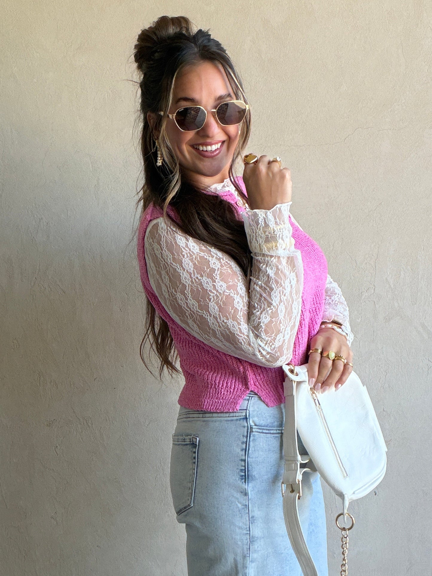 Liza Mesh Lace Top in White