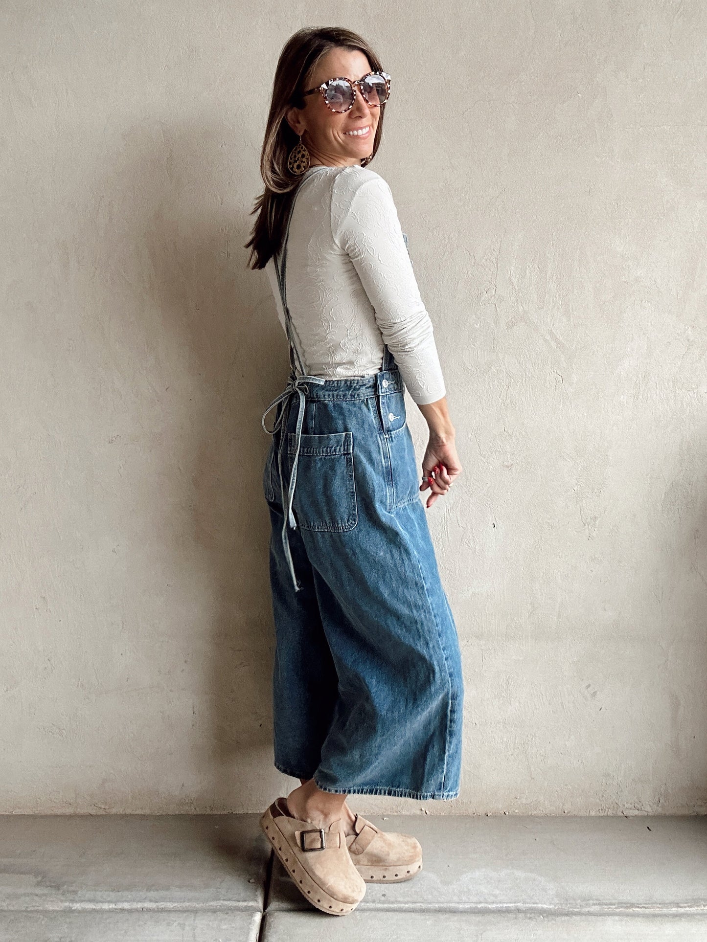Madelyn Tie Back Overalls in Medium Denim