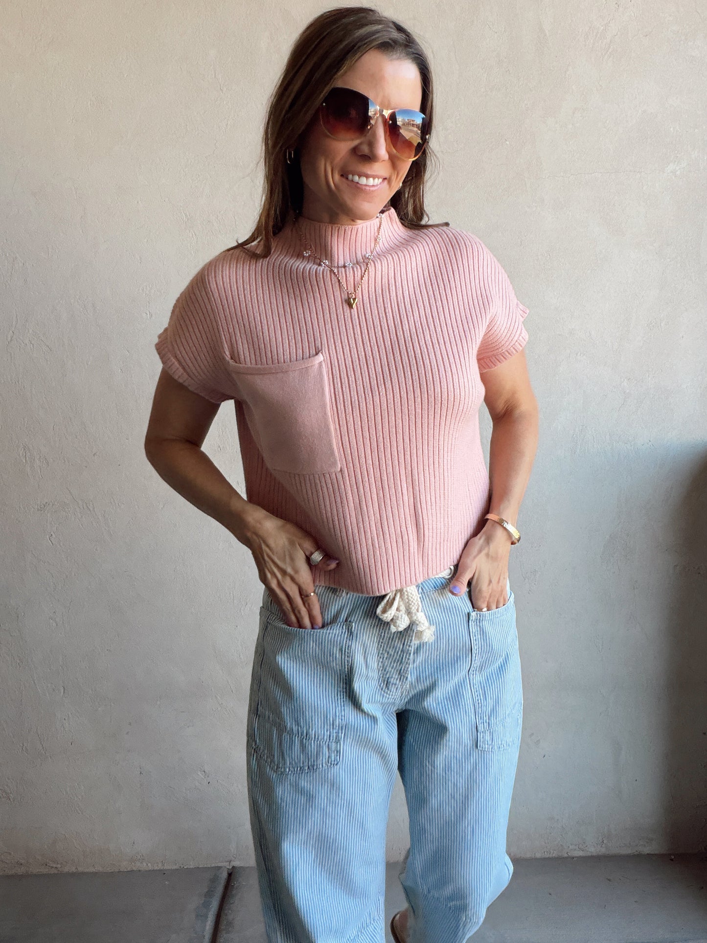 Rachelle Ribbed Top in Pink