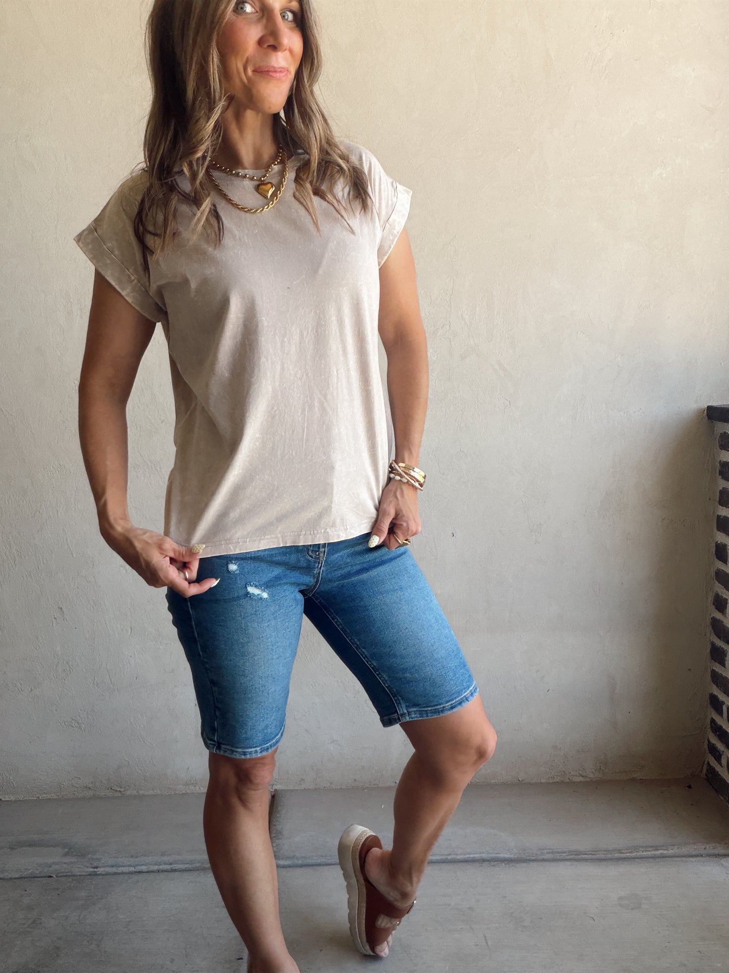 Amber Mineral Washed Top in Tan