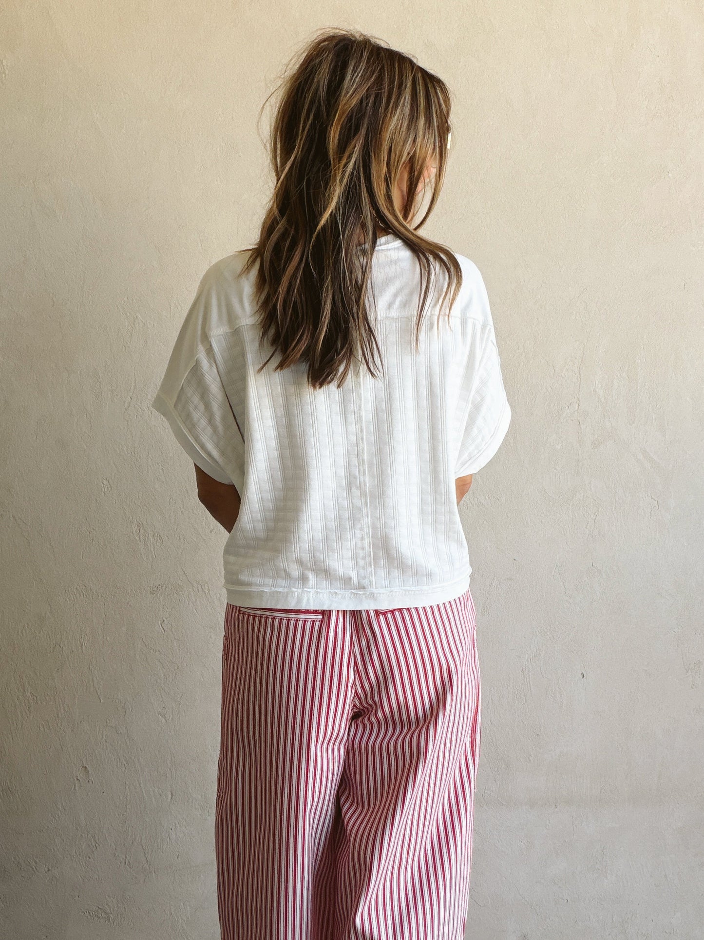 Kellie Boxy Textured Tee in White
