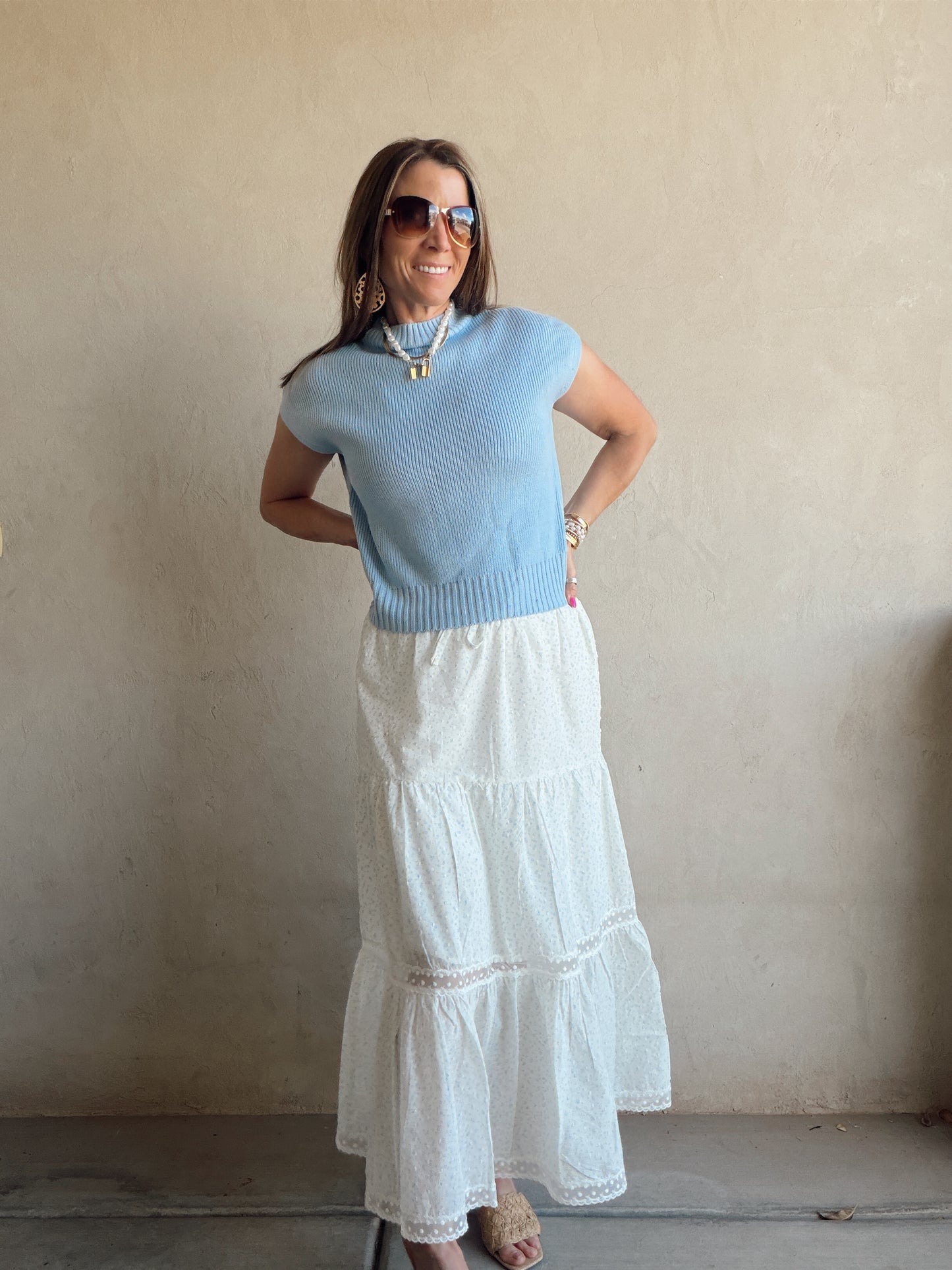 Penny Skirt in White, Blue, & Green Floral