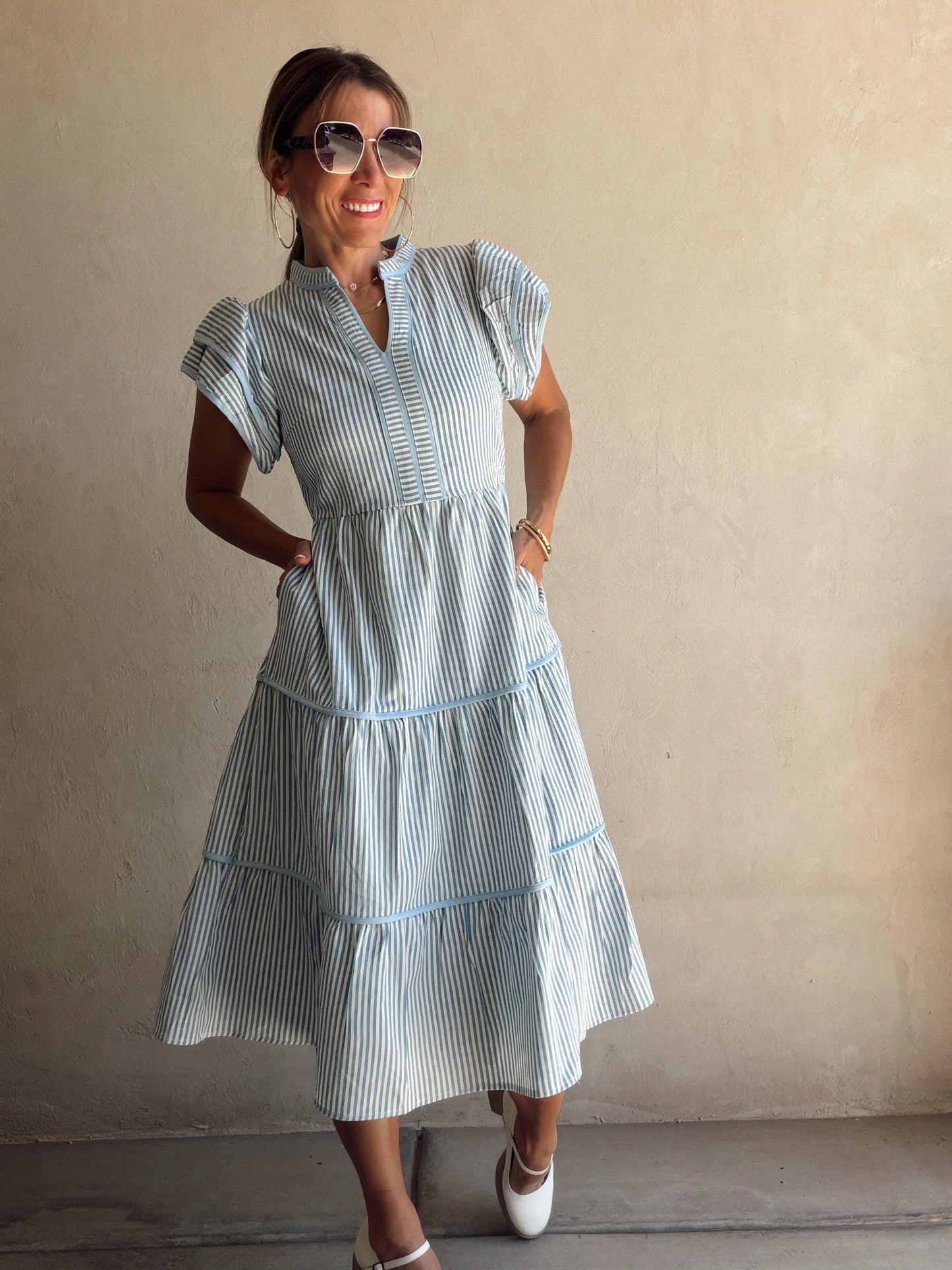 Cecilia Striped Dress in Blue & White