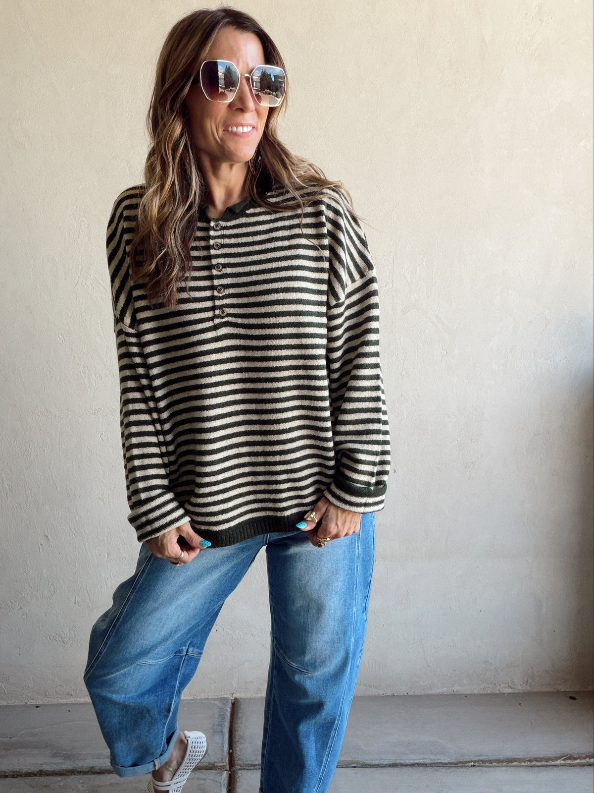 Hanna Henley Sweater in Olive
